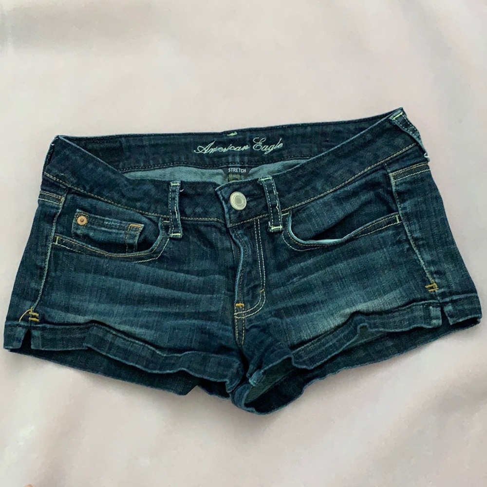 American Eagle dark denim low rise shorts